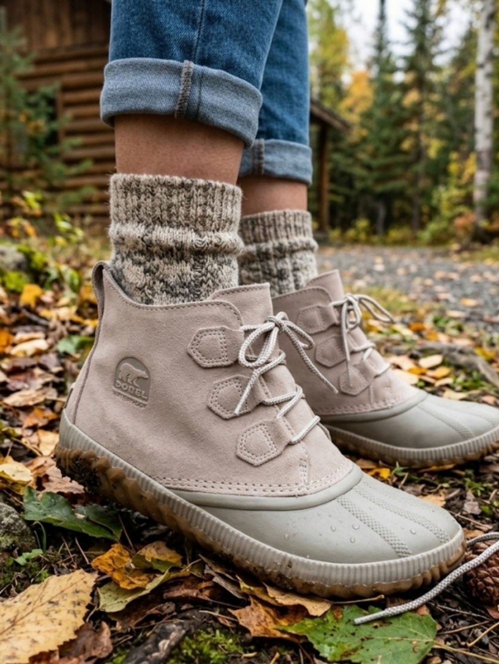 Sorel Out And About Waterproof Suede Neutral Taupe Duck Boots Size 10